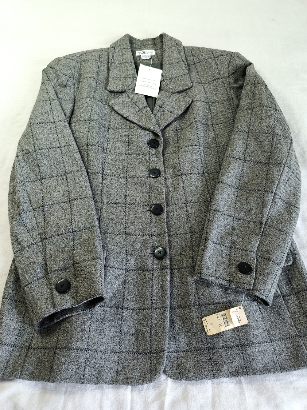 VTG 90s Talbots Plaid Wool Blazer Jacket 16 NWT Gray Windowpane Made USA FLAWED